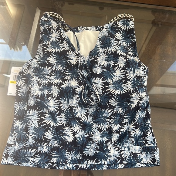 MICHAEL Michael Kors Blouson High Neck Tankini Top - Palm Mix. - Picture 9 of 13